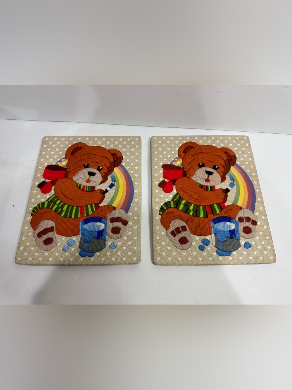 Teddy Bear & Rainbow Decorative Fabric Wall Plaques (Set of 2)